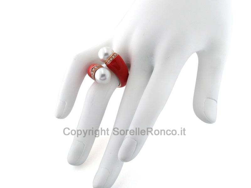 ANELLO CONTRARIÈ IN ORO SMALTATO ROSSO