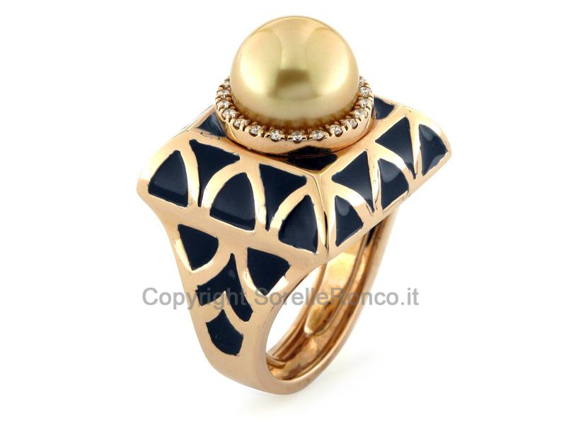 ANELLO ORO SMALTO E PERLA DORÉ Ø 10MM