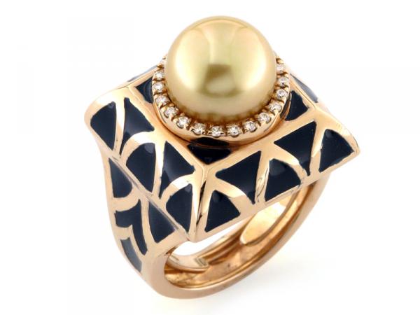 CF00655 - Anello Oro Smalto e Perla Doré ø 10mm