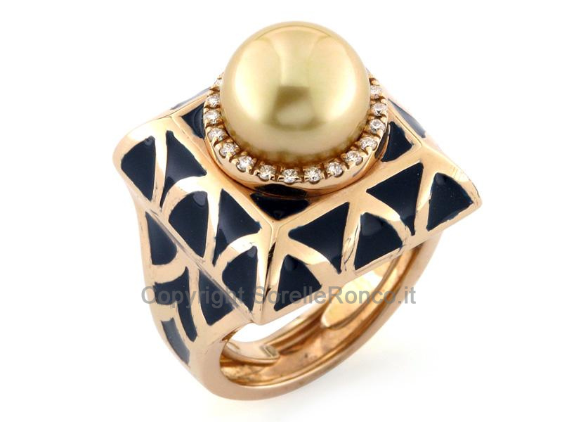 ANELLO ORO SMALTO E PERLA DORÉ Ø 10MM