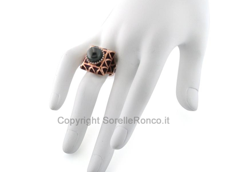 ANELLO ORO ROSA DIAMANTI E PERLA Ø 10MM