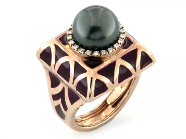 CF00656 - Anello Oro Rosa Diamanti e Perla ø 10mm