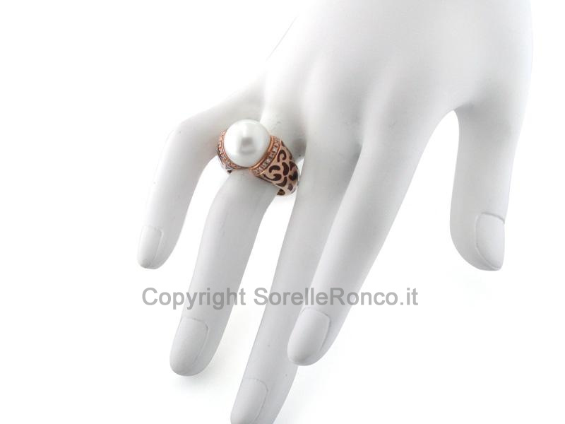 ANELLO ORO ROSA DIAMANTI E PERLA Ø 10MM