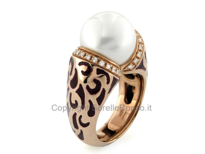 ANELLO ORO ROSA DIAMANTI E PERLA Ø 10MM