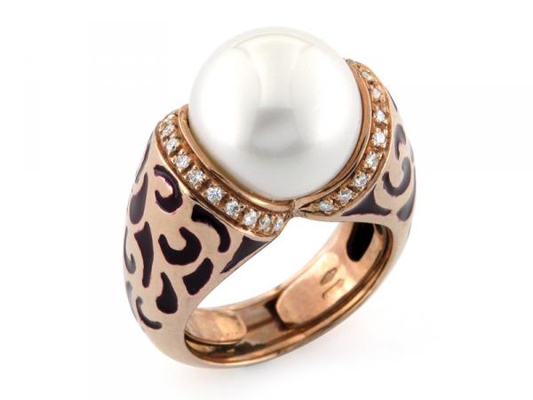 CF00657 - Anello Oro Rosa Diamanti e Perla ø 10mm