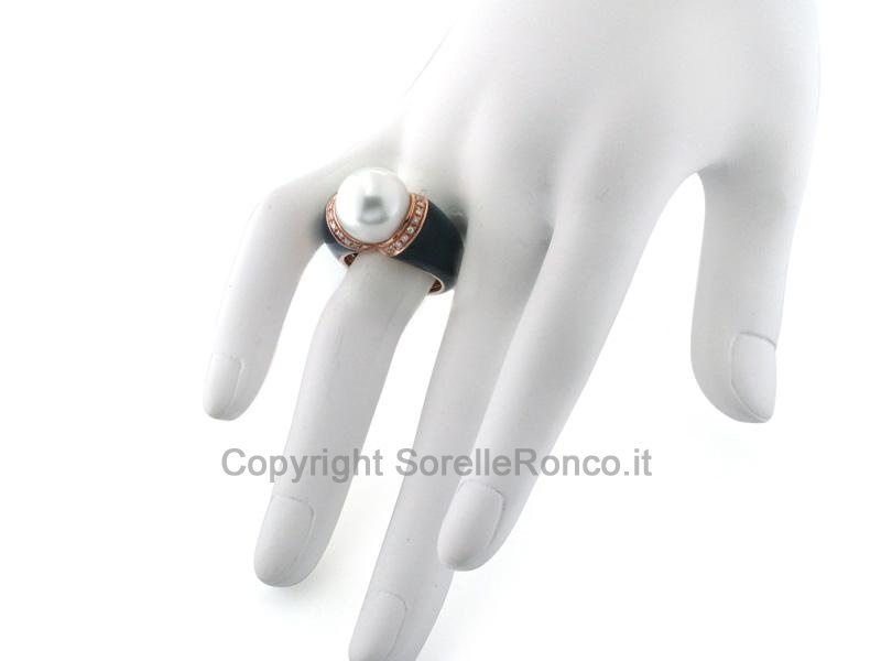 ANELLO ORO DIAMANTI E PERLA Ø 12.5 MM