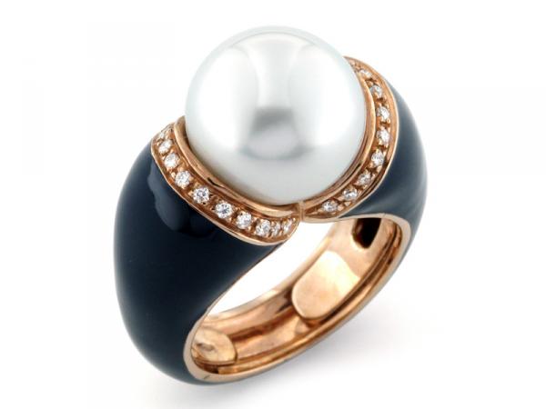 CF00658 - Anello Oro Diamanti e Perla ø 12.5 mm