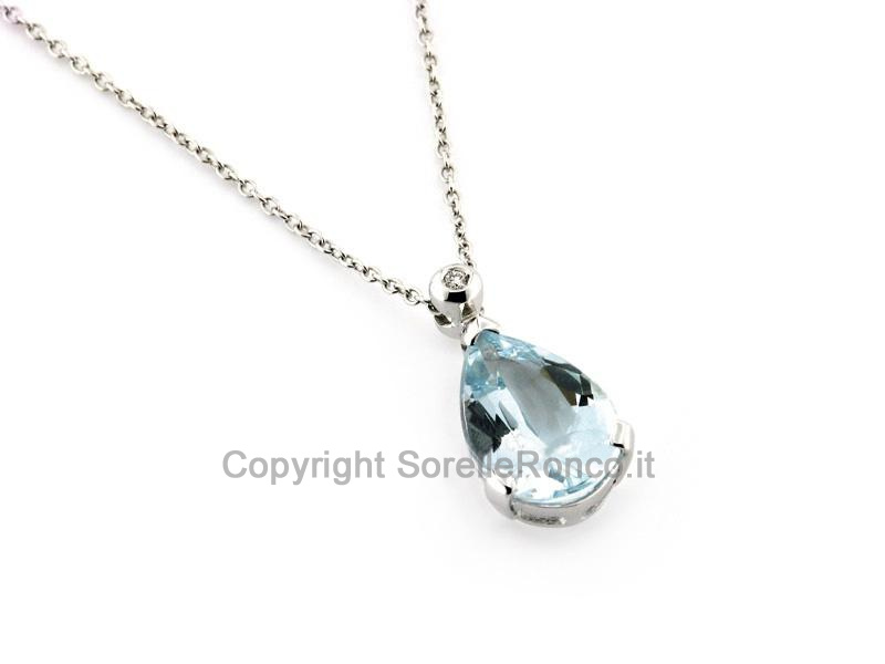 COLLANA ORO E ACQUAMARINA 5X10MM