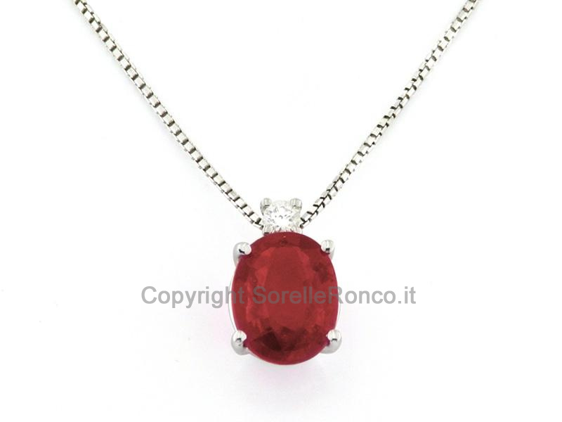 COLLANA ORO DIAMANTE E RUBINO 6X8MM