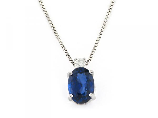 CF00683 - Girocollo Oro Bianco Zaffiro e Diamante