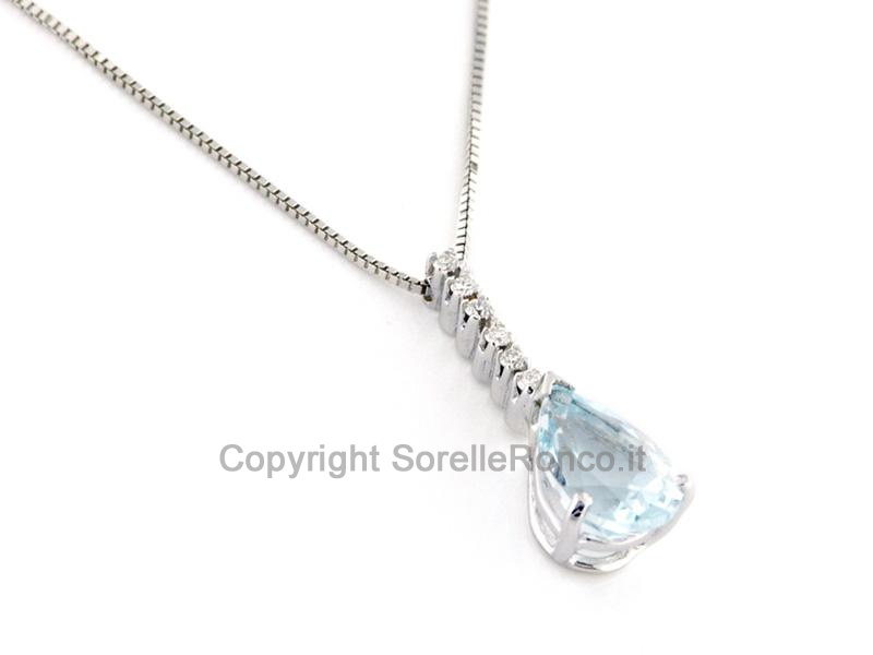 COLLANA IN ORO BIANCO 18 KT DIAMANTI E ACQUAMARINA