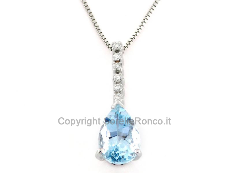 COLLANA IN ORO BIANCO 18 KT DIAMANTI E ACQUAMARINA