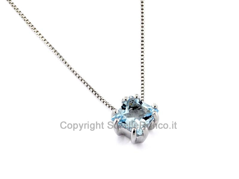 COLLANA ORO BIANCO CON ACQUAMARINA 6X6MM