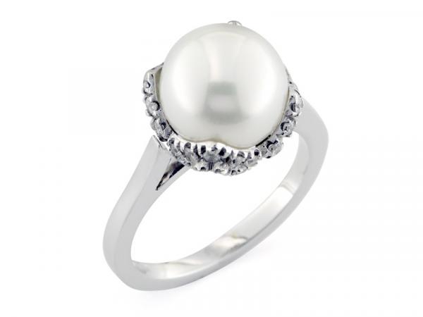 CF00729 - Anello con Perla su Cestino di Diamanti