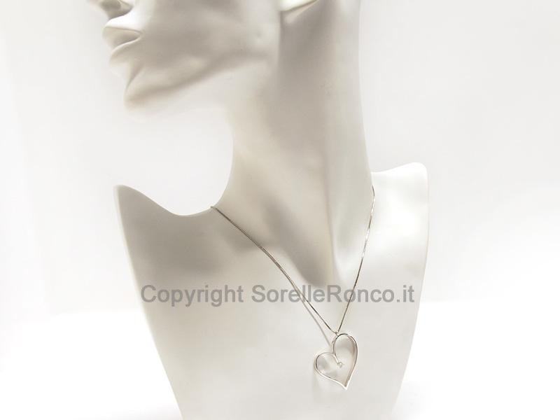 GIROCOLLO CUORE IN ORO BIANCO E DIAMANTE