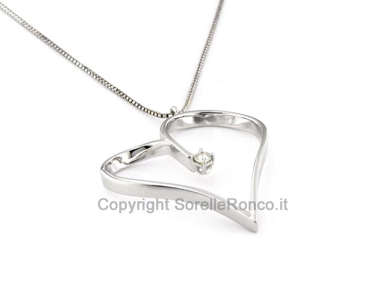 GIROCOLLO CUORE IN ORO BIANCO E DIAMANTE