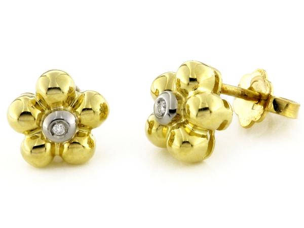 CF00804 - Orecchini a Fiore in Oro con Diamanti