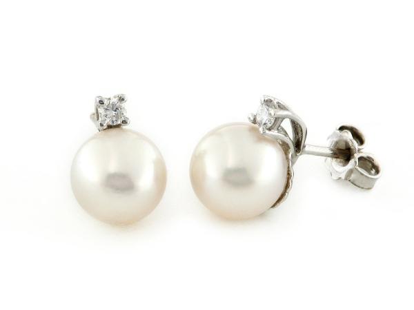 CF00823 - Orecchini Oro Diamanti e Perle ø 8-8.5mm