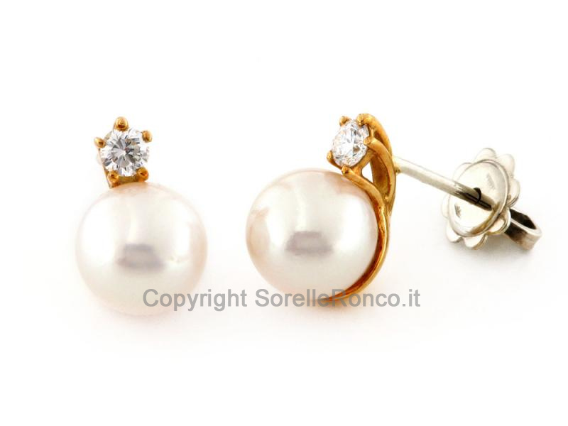 ORECCHINI ORO DIAMANTI E PERLE Ø 9MM