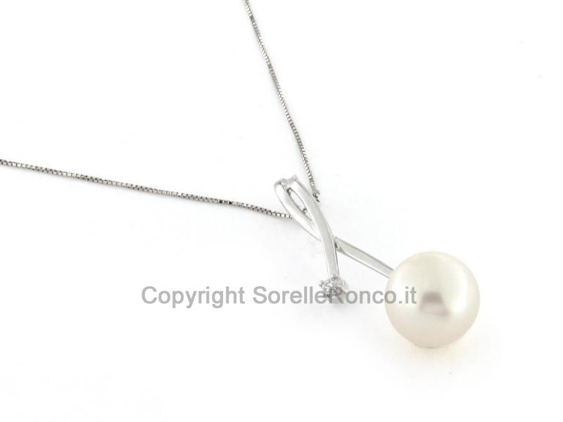 COLLANA ORO DIAMANTE E PERLA Ø 10MM