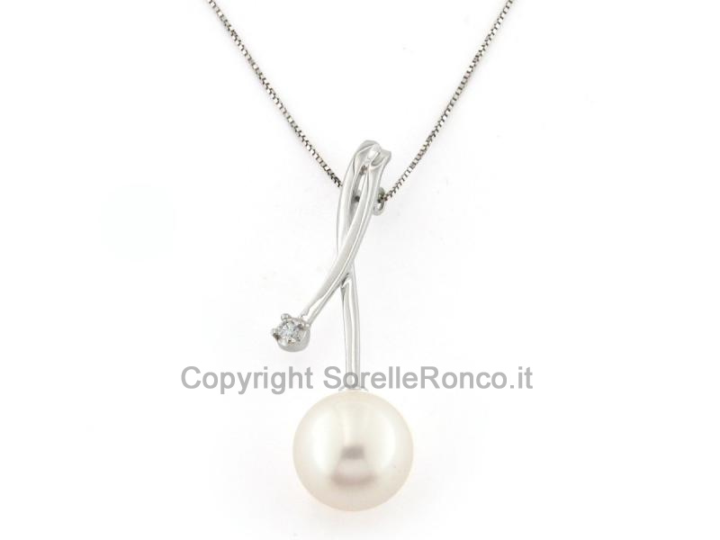 COLLANA ORO DIAMANTE E PERLA Ø 10MM