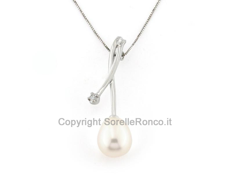 COLLANA CON PERLA GOCCIA 9 MM E DIAMANTE