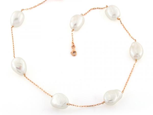 CF00898 - Girocollo in Oro Rosa con Perle Bianche