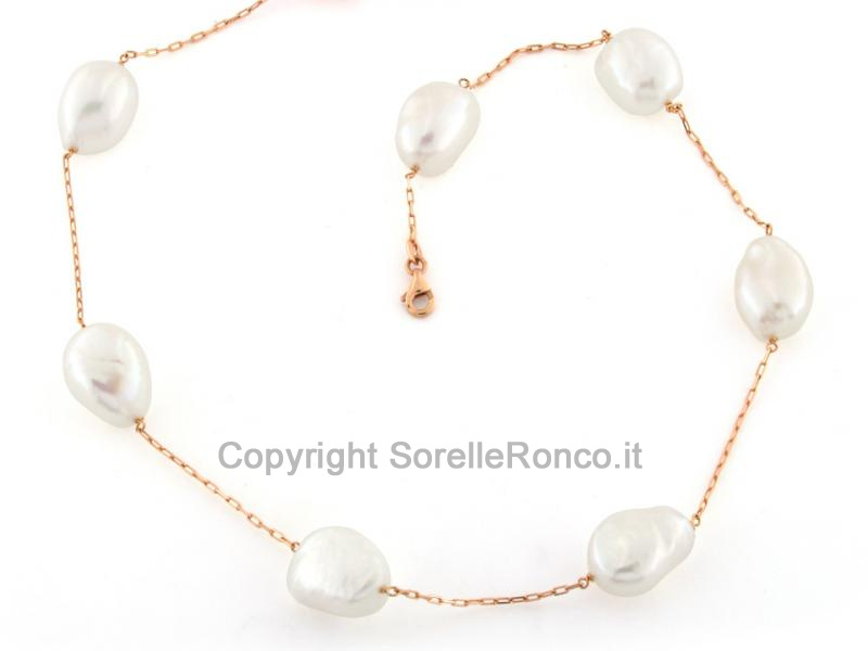 GIROCOLLO IN ORO ROSA CON PERLE BIANCHE