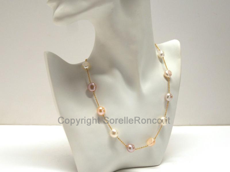 COLLANA ORO GIALLO E PERLE MULTICOLOR
