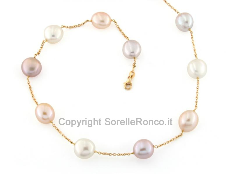 COLLANA ORO GIALLO E PERLE MULTICOLOR