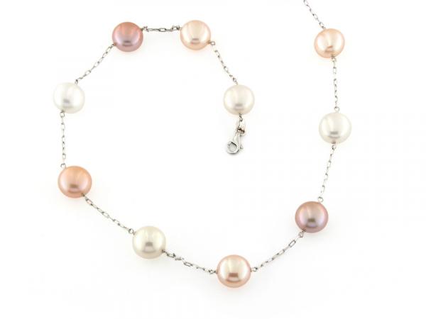 CF00901 - Collana Oro Bianco con Perle Multicolor