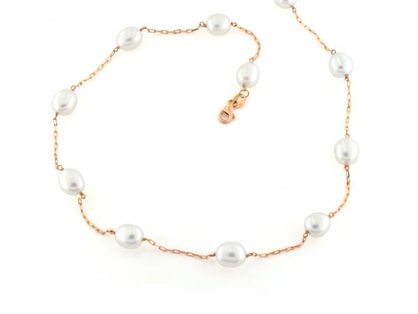 CF00902 - Collana in Oro Rosa con Perle Bianche