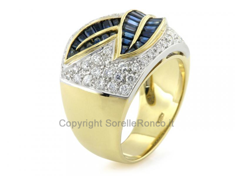 ANELLO ORO CON ZAFFIRI 1.53CT E DIAMANTI
