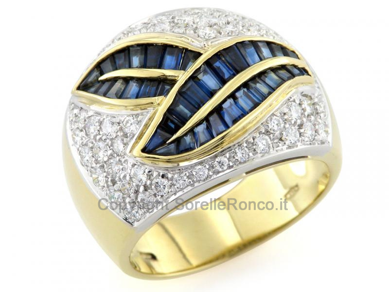 ANELLO ORO CON ZAFFIRI 1.53CT E DIAMANTI