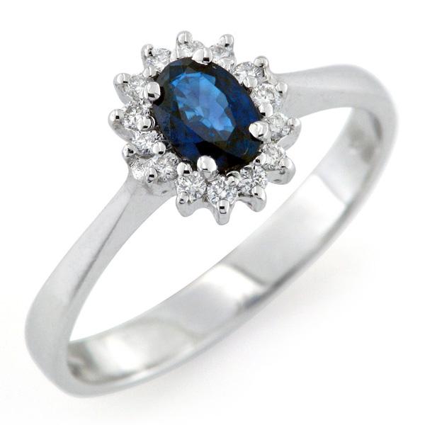 CF00982 - Anello Oro Bianco Diamanti e Zaffiro 0.50-0.60 Ct 