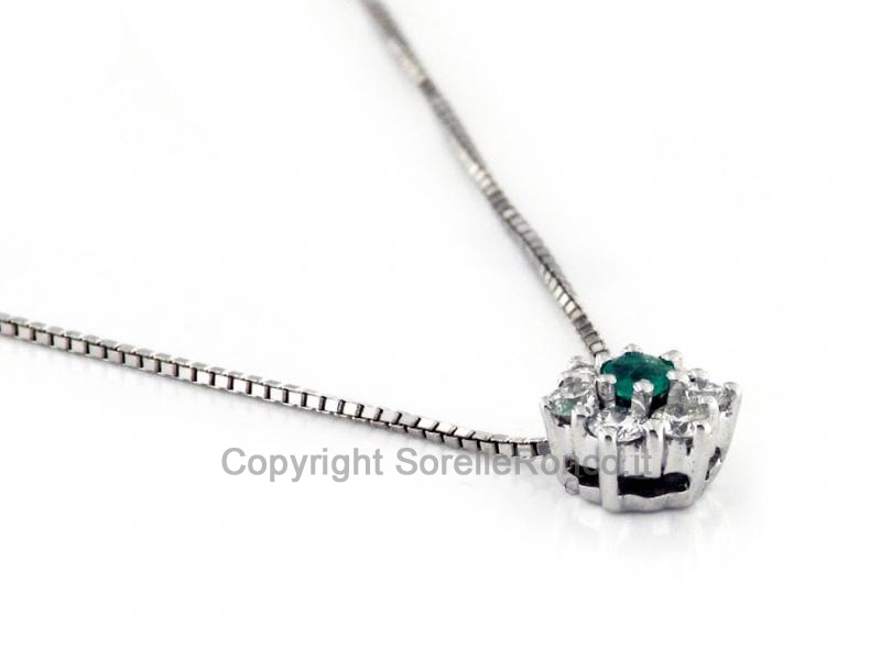 COLLANA ORO BIANCO CON SMERALDO 0.04 CT