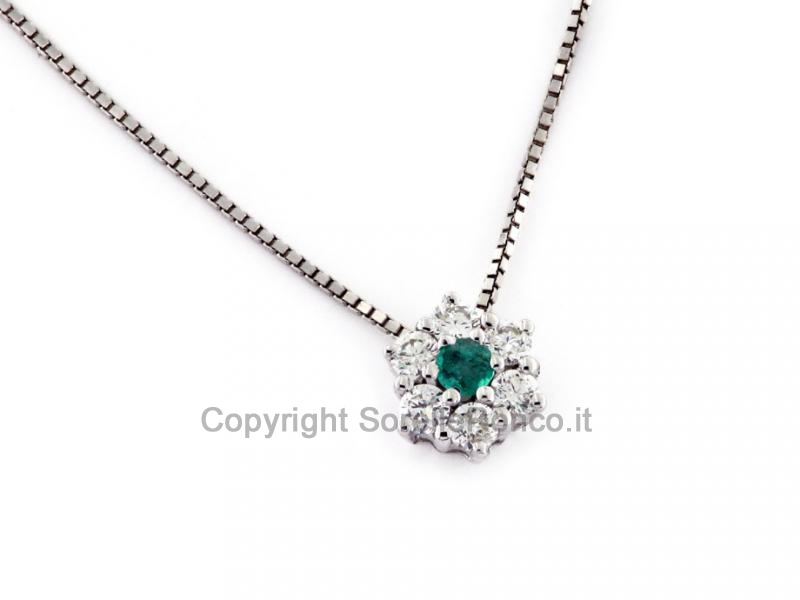 COLLANA ORO BIANCO CON SMERALDO 0.04 CT