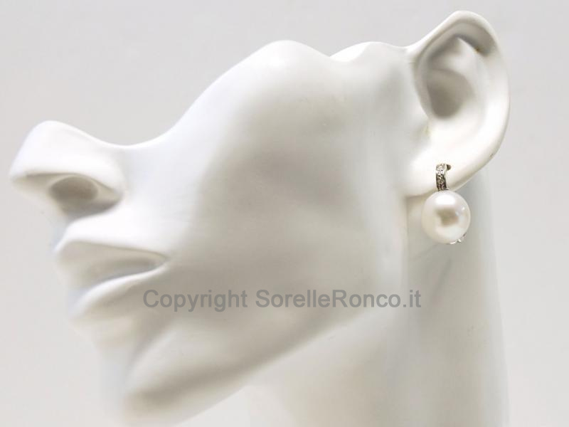 ORECCHINI ORO DIAMANTI E PERLE Ø 13MM