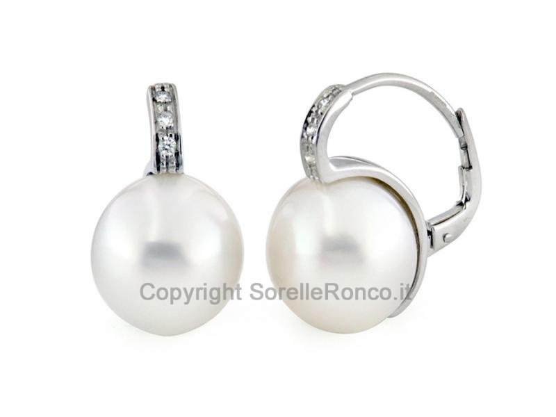 ORECCHINI ORO DIAMANTI E PERLE Ø 13MM