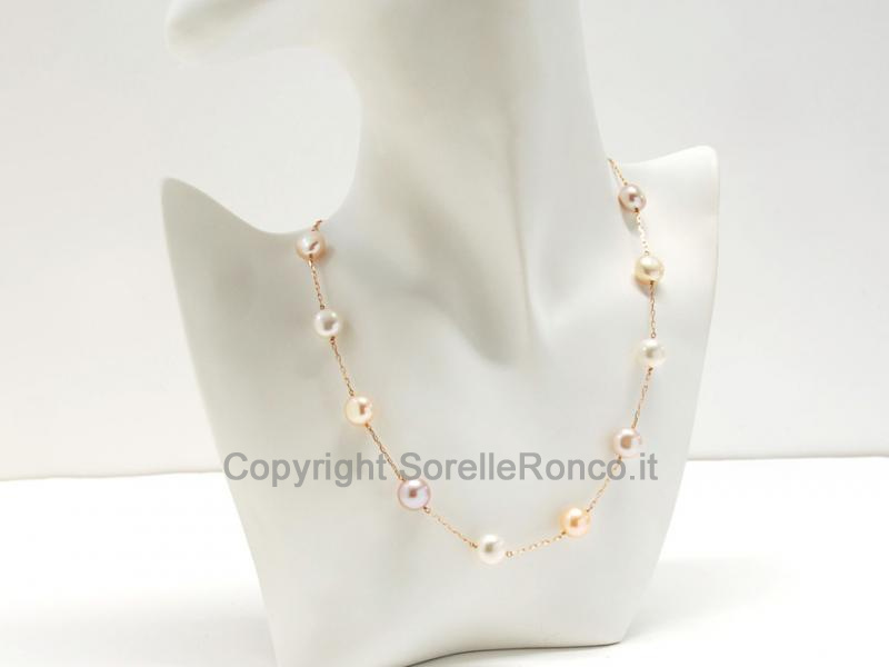COLLANA ORO ROSA E PERLE 9MM MULTICOLOR