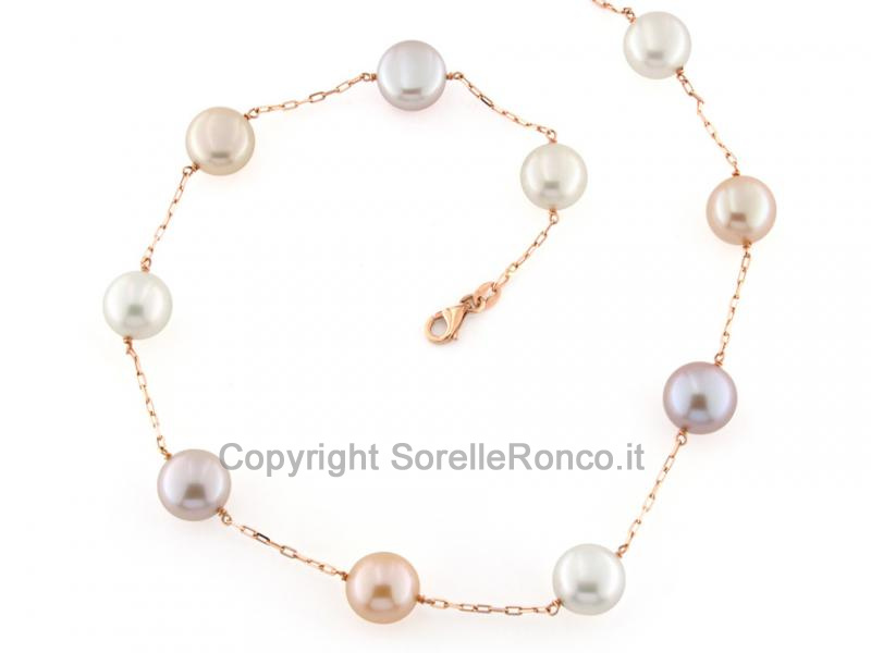 COLLANA ORO ROSA E PERLE 9MM MULTICOLOR