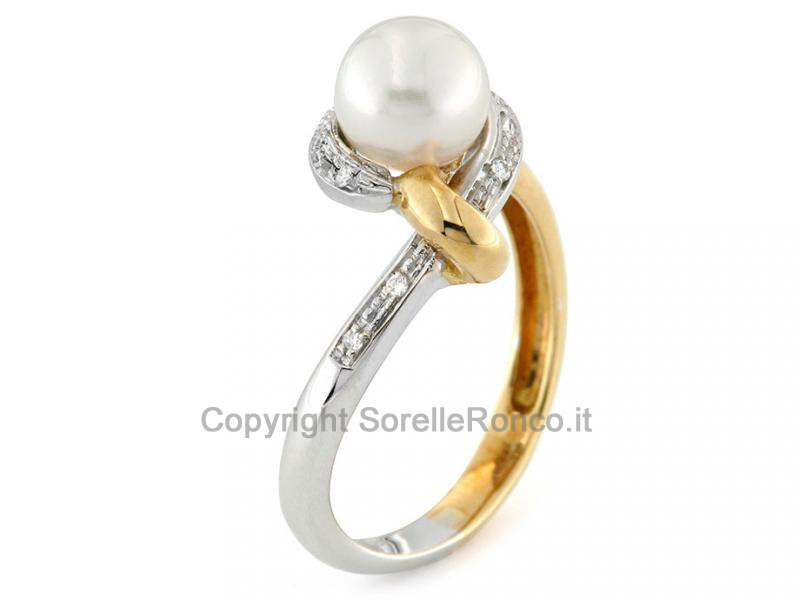 ANELLO CONTRARIÈ CON DIAMANTI E PERLA