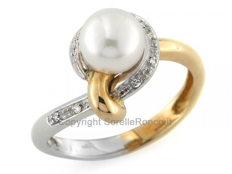 ANELLO CONTRARIÈ CON DIAMANTI E PERLA