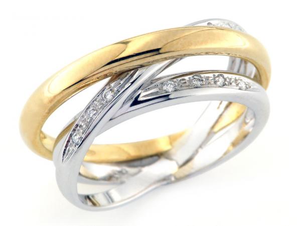CF01138 - Anello Intrecciato Bicolor con Diamanti
