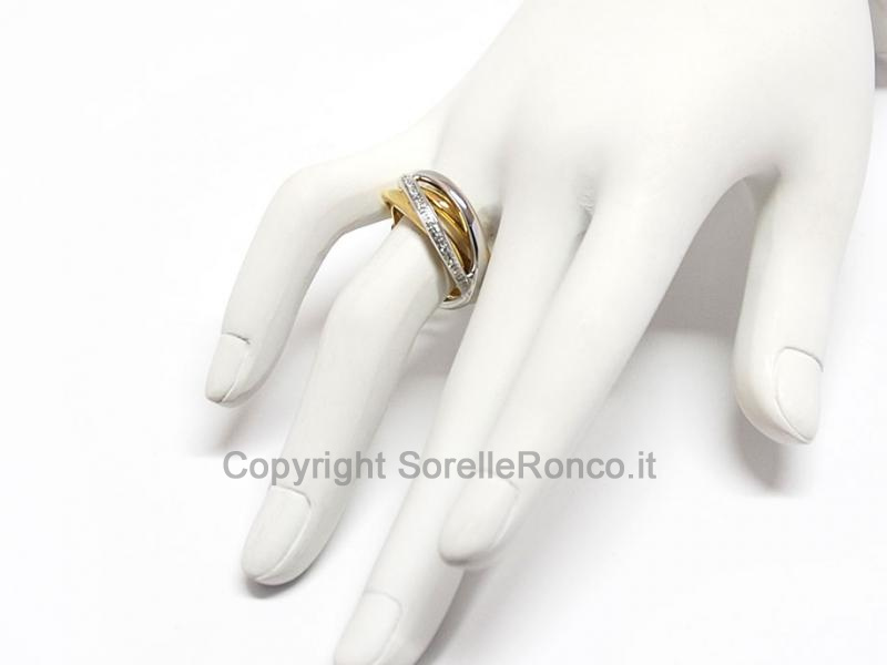ANELLO INTRECCIATO BICOLOR CON DIAMANTI