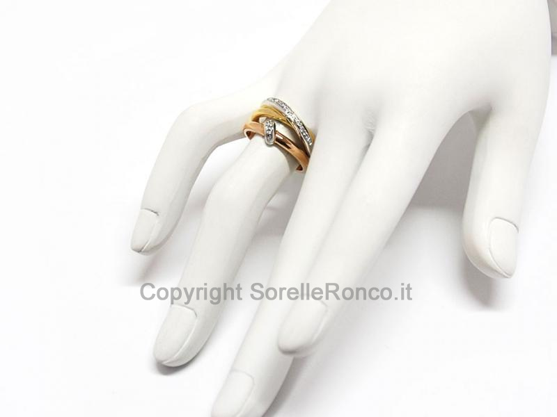 ANELLO INTRECCIATO TRICOLOR CON DIAMANTI