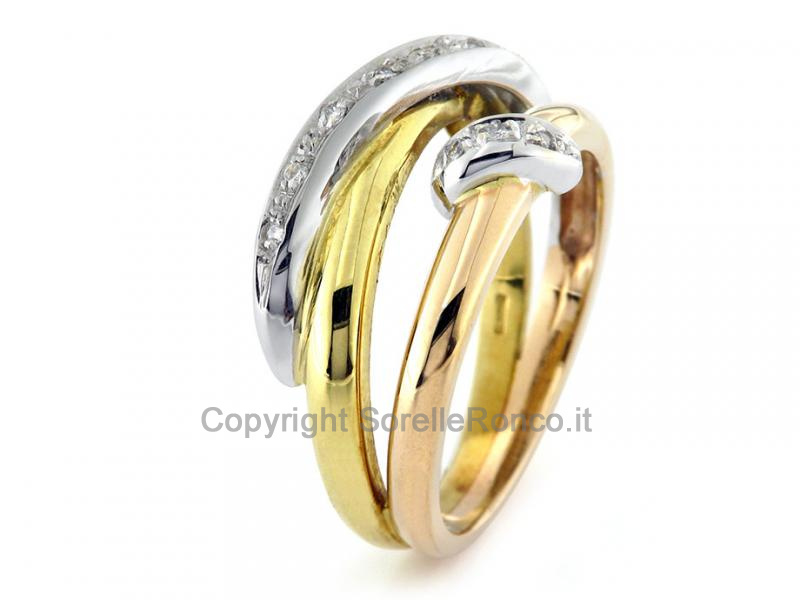 ANELLO INTRECCIATO TRICOLOR CON DIAMANTI
