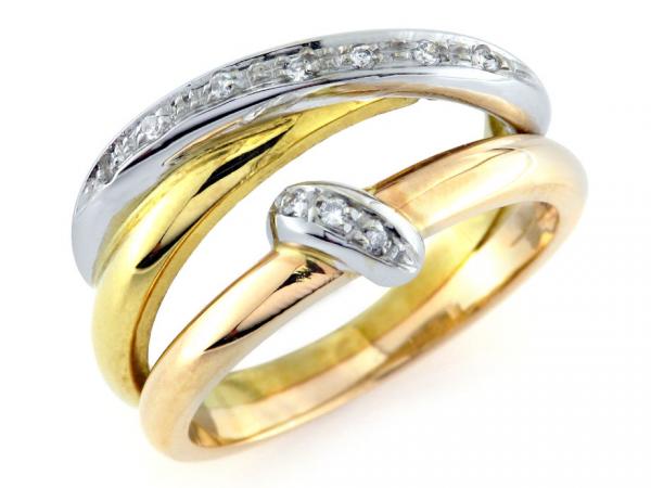 CF01142 - Anello Intrecciato Tricolor con Diamanti