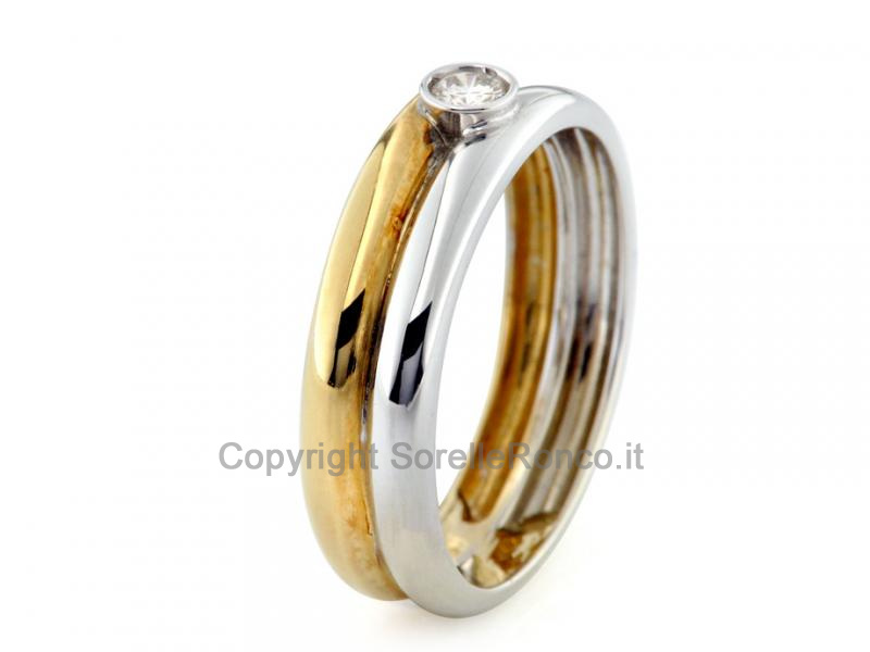 ANELLO DOPPIA FASCIA E DIAMANTE 0.09 CT