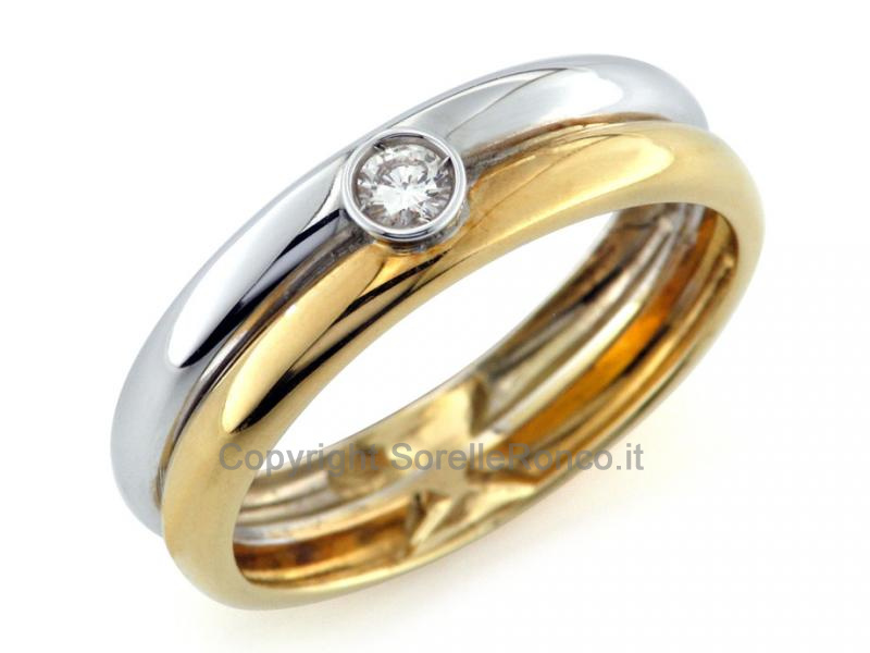ANELLO DOPPIA FASCIA E DIAMANTE 0.09 CT